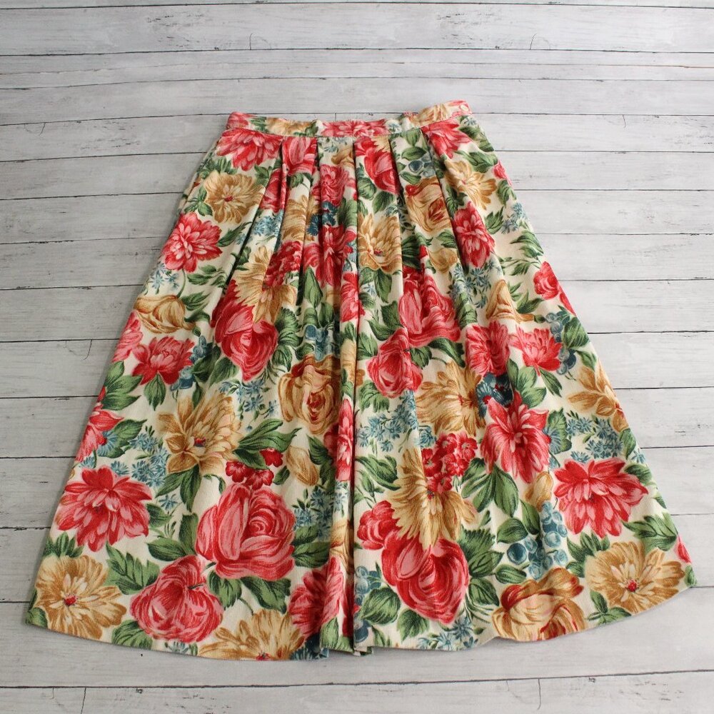 Russ Women's Vintage Corduroy Floral Skirt Midi